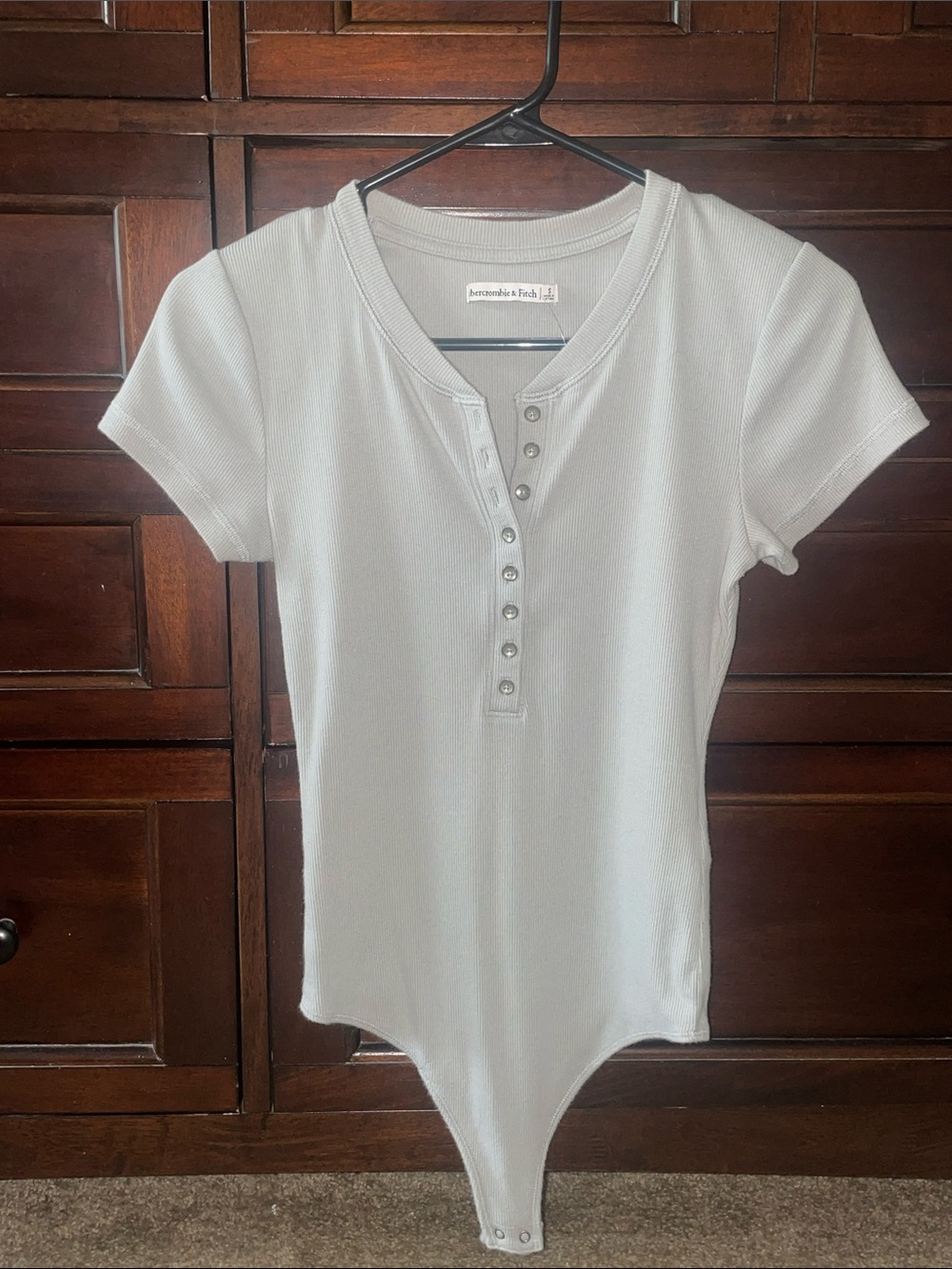 Abercrombie & Fitch Light Sage Short Sleeve Henley Snap Bodysuit
